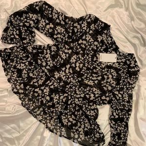 Mango Black Floral Blouse US Size 4 EUC